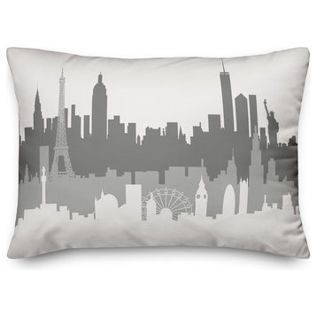 London Paris New York Skyline Throw Pillow