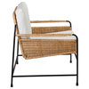 Contemporary Woven Rattan Arm Chair Off White Cushion Lounge Black Frame Coastal