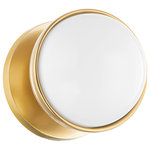 Mitzi - 1 Light Bath Sconce, Aged Brass - Opal glass spheres are held gem-like within a Polished Nickel or Aged Brass setting, bringing a modern jewelry aesthetic to the bath or powder room. The two-, three-, and four-light options are displayed within an elegant metal racetrack frame and can be mounted vertically or horizontally making them perfect solo above a mirror or in pairs alongside it.