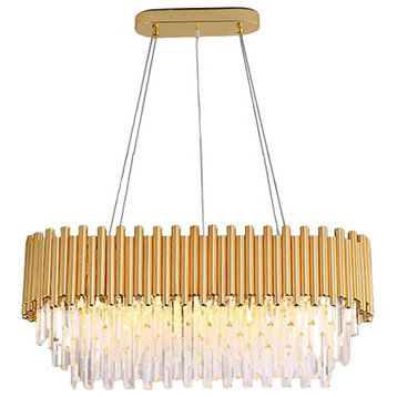 Gold round crystal ceiling chandelier for living room, dining room, bedroom, 39.4*11.8"