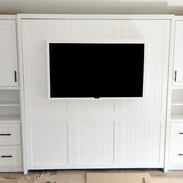 Custom Shaker Murphy Wall Bed, Side Cabinets with Beadboard Panels, Mounted TV