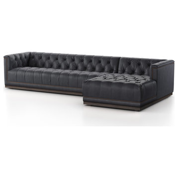 Maxx 2 Piece Right Facing Sectional, Heirloom Black Leather