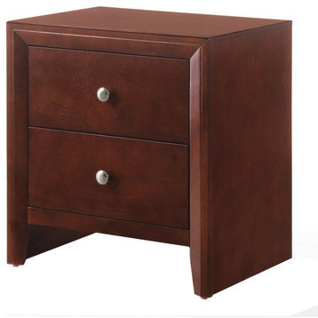Wooden Nightstand With Two Storage Drawers, Cherry Brown