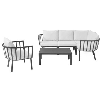 Lounge Sectional Sofa Chair Set, Aluminum, Metal, Gray White, Outdoor