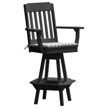 Poly Lumber Traditional Swivel Bar Chair with Arms, Black