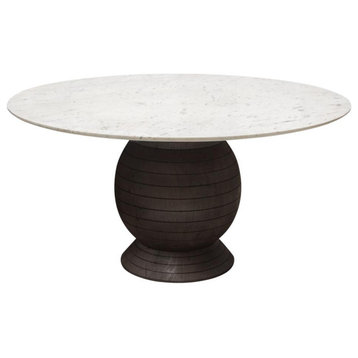 Ashe Round Dining Table w/ Genuine White Marble Top and Solid Acacia Wood...