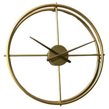 Large Gold Wall Clock For Living Room Decoration, Gold, Dia15.7", Gold Dial