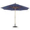 11' Wooden Patio Umbrella With 4 Pulley Lift, Navy