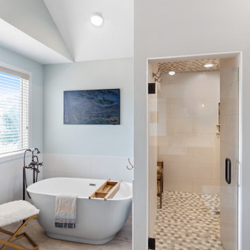 Contemporary Farmhouse Primary Bath + Closet Remodel Olathe, KS