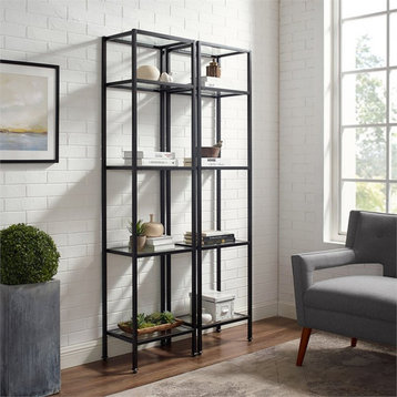 Bowery Hill 4-Shelf Metal/Glass Etagere Bookcase in Bronze/Clear (Set of 2)