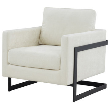 Modrest Prince Contemporary White Fabric + Black Metal Accent Chair