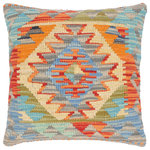 Bareens Designer Rugs - Modern Turkish Levi Hand Woven Kilim Throw Pillow - Embellish your home with this timeless casual chic handmade Southwestern Kilim throw pillow covers made with and cotton. Constructed on a loom by Nomad Turkman people with hand spun and Natural Vegetable dyes these beautiful Kilim pillow covers are known for their beautiful repetitive geometrical, naturalistic floral and traditional patterns yet still giving it a moden look. Masterfully artisan-crafted on traditional Kilim looms with a contemporary fashion palette producing bold intricate sharp patterns making them a standout piece in any decor.