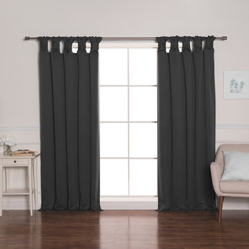 BANDTAB -Thermal Insulated Blackout Knotted Tab Curtain Set, Dark.grey, 52" W X