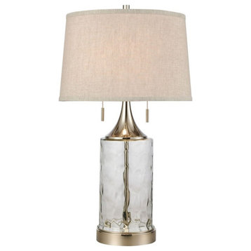 Clear/Polished Nickel 2 Light Standard Table Lamp Made Of Metal/Water Glass A