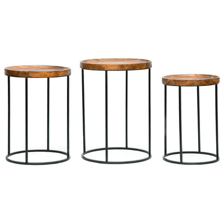 Colwill Modern Industrial Handcrafted Mango Wood Nested Side Tables (Set of 3)