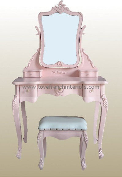 Rose Pink French Dressing Table, Mirror and Stool