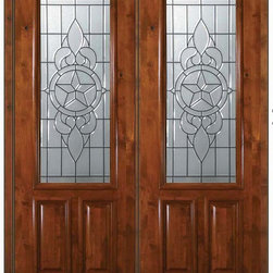 Prehung Front Double Door 96 Wood Alder Brazos 2 Panel 2/3 Lite Glass - Front Doors