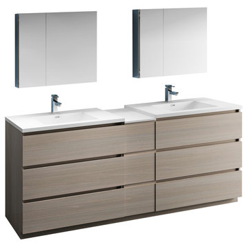 Fresca Lazzaro 84" Gray Wood Double Sink Vanity With Medicine Cabinet