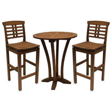 3-Piece Round Eucalyptus Bar Height Dining Set With Bar Chairs
