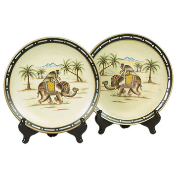 Pair of Elephant With Monkey Decorative Plates 10 Inch Diameter