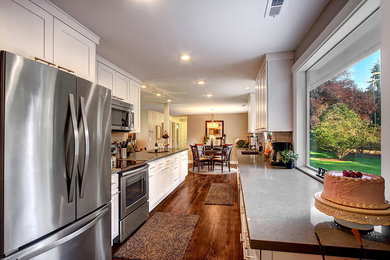 Example of a transitional kitchen design in Seattle