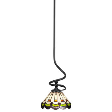 Capri 1-Light Mini Pendant with Hang Straight Swivel, Matte Black/Cyprus Art