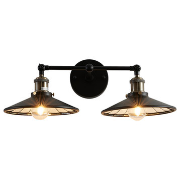Metal Frame 2-Light Wall Sconce With Mirrored Interior, Black