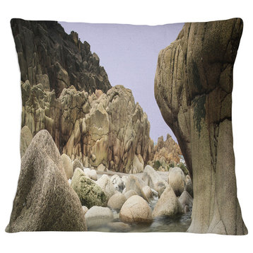 Smooth Rocks in Coastline Panorama Landscape Printed Throw Pillow, 18"x18"