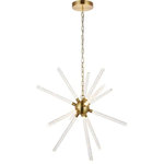 Elegant Lighting - Elegant Lighting 5300D32G Vega - 34.42" 36W 12 LED Pendant - Immerse yourself in the beautiful Vega pendant lamp in a splendid gold finish. The intrigue of the light shining through the clear rods make it seem as if the entire fixture is glittering and will have you and your guests gazing in awe. Just as a star in the midnight sky, this pendant will surely shine brightly in your home, guiding you to your location.  Multi-sided with an unique appearance and distinctive lighting Illumination comes from a dimmable, integrated LED bulb Cylinder shaped shade minimum hanging height is 33 inch; maximum hanging height is 77 inch Gold finish adjustable chain up to 60 inch Bulb wattage:3W; Max wattage:36W Dry location rated lighting, modern lights, chandelier, indoor lighting.  Kitchen/Living Room/Dining Room/Bar 1 Years Clear 28 20,000 Hours Mounting Direction: Any Direction Assembly Required: Yes Canopy Included: Yes Shade Included: Yes Dimable: YesVega 34.42" 36W 12 LED Pendant Gold Clear Crystal *UL Approved: YES *Energy Star Qualified: n/a *ADA Certified: n/a *Number of Lights: Lamp: 12-*Wattage:3w LED bulb(s) *Bulb Included:Yes *Bulb Type:LED *Finish Type:Gold