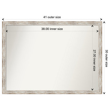 Distressed Cream Non-Beveled Wood Wall Mirror 40.5x29.5 in.