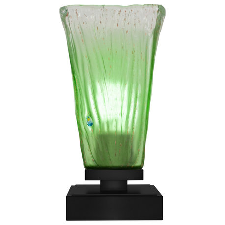 Luna 1-Light Table Lamp, Matte Black/Square Kiwi Green Crystal