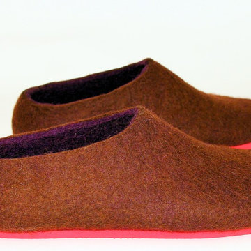 Womens Wool Felt Slippers Brown Purple
