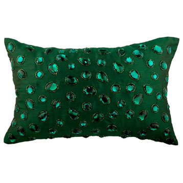 Green 12"x14" Pillow Cover, Silk, Abstarct, Emerald Beauty