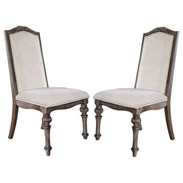 Side Chair, Rustic Natural Tone and Ivory,Pack of Two