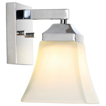 Staunton 1-Light Iron/Glass Modern Cottage LED Vanity Light, Chrome, 1-Light