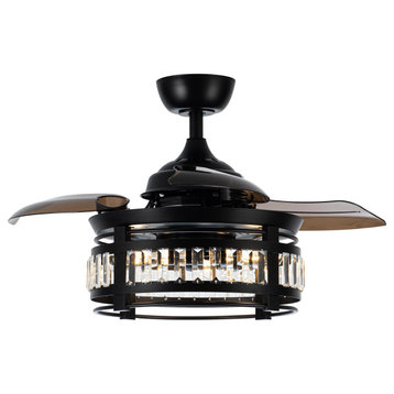 35.83 in Crystal Ceiling Fan with 3  Retractable Blades and Remote