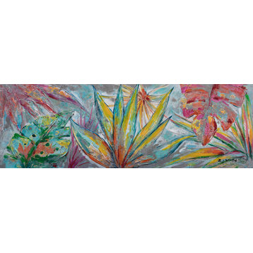 "Colorful Jungle Leaves" Hand Painted Canvas Artwork; Fine Art; Modern