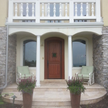 Arch top solid mahogany front door with speakeasy