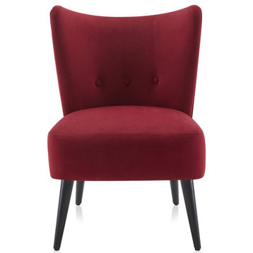Modern Velvet Accent Chair Wingback Seating with Tufted Button Details, Red