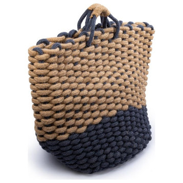 Truu Design Chunky Braided Jute Fabric Storage Basket in Beige/Blue