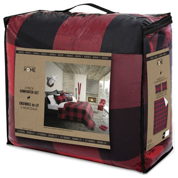 Safdie & Co. 3-piece Buffalo Plaid Double Queen Comforter Set in Red/Black