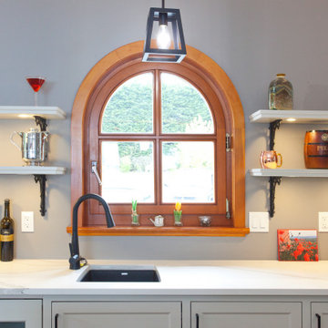 Custom Wet Bar with Floating Shelves & Wine Refrigerator