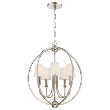 Crystorama 2247-PN 5 Light Chandelier in Polished Nickel with Silk
