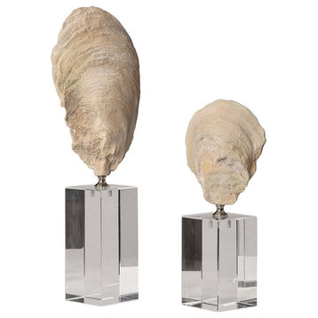 Bowery Hill Modern 2 Piece Shell Sculpture Set in Aged Ivory