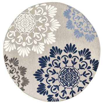 Octavia Modern Floral Area Rug, Blue & Gray, 7'11'' Round