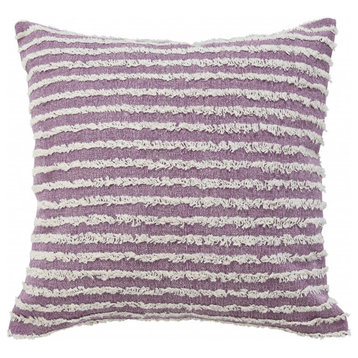 20" X 20" Purple And Cream 100% Cotton Striped Zippered Pillow