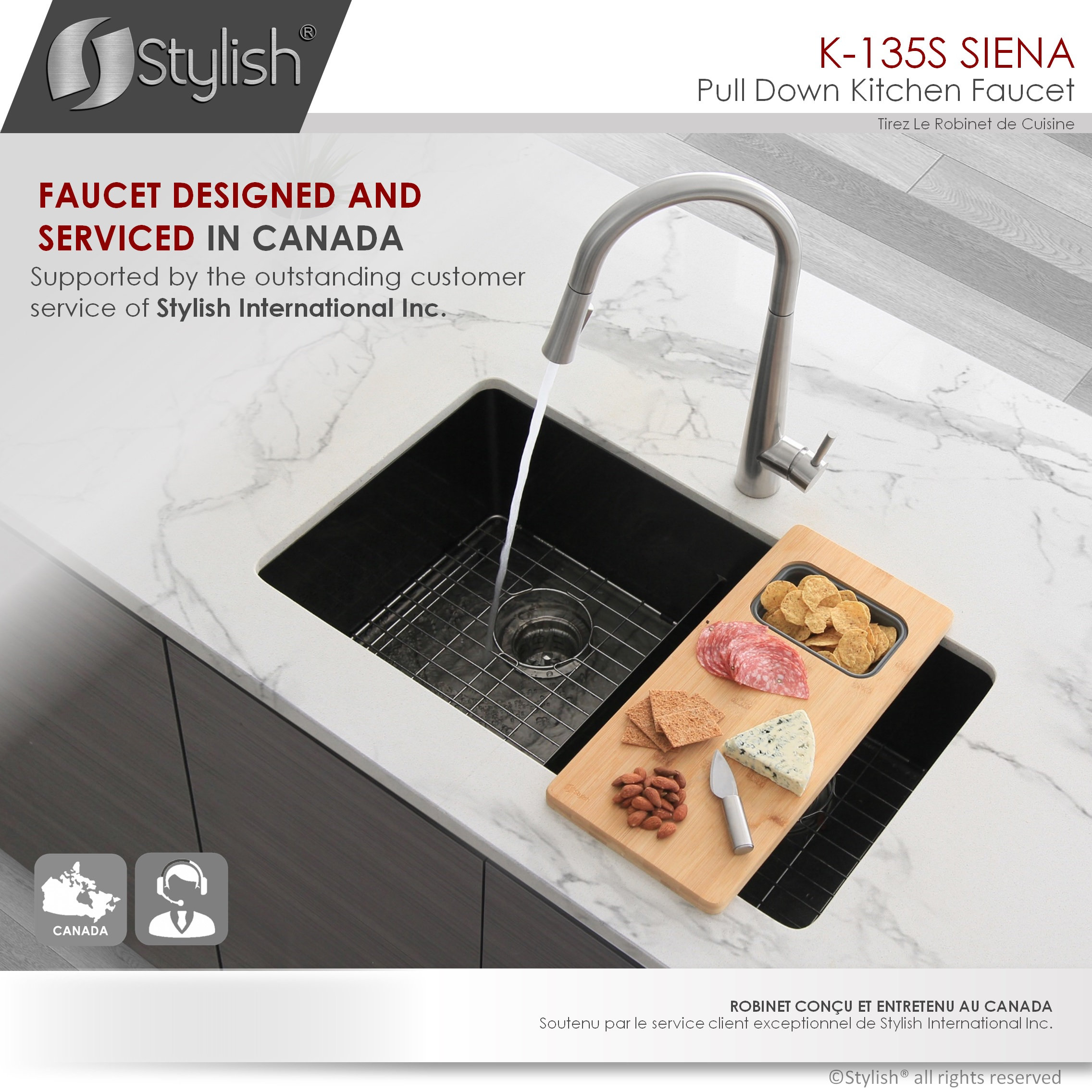 STYLISH Kitchen Sink Faucet Single Handle Pull Down Dual Mode Stainless Steel