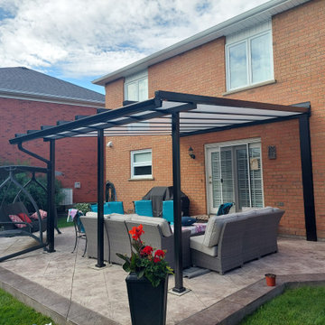 Black Patio Cover with Translucent Polycarbonate Sheets
