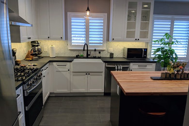 Kitchen - modern kitchen idea in San Francisco with flat-panel cabinets and white cabinets