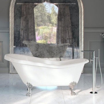 Gibson Oval Clawfoot Slipper Acrylic Bathtub, White, 67"